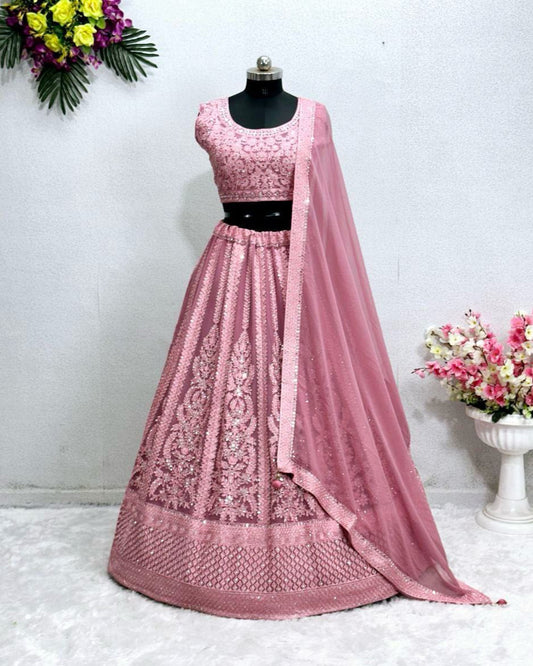 Bridal Faux Georgette Lehenga Choli with Real Mirror & Diamond Work