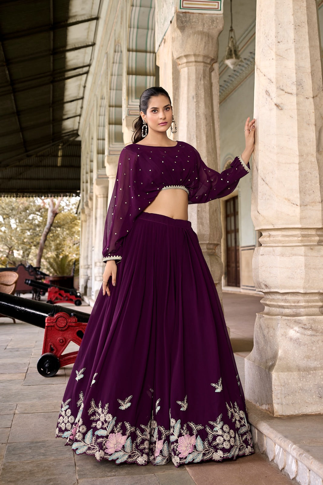 Women’s Georgette Co-ord Lehenga Set | Stitched Lehenga & Top | Sequins & Thread Embroidery | Festive & Party Wear