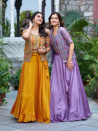 Pure Vichitra Festival Lehenga Choli with Koti – Heavy Embroidery | Premium Party Wear