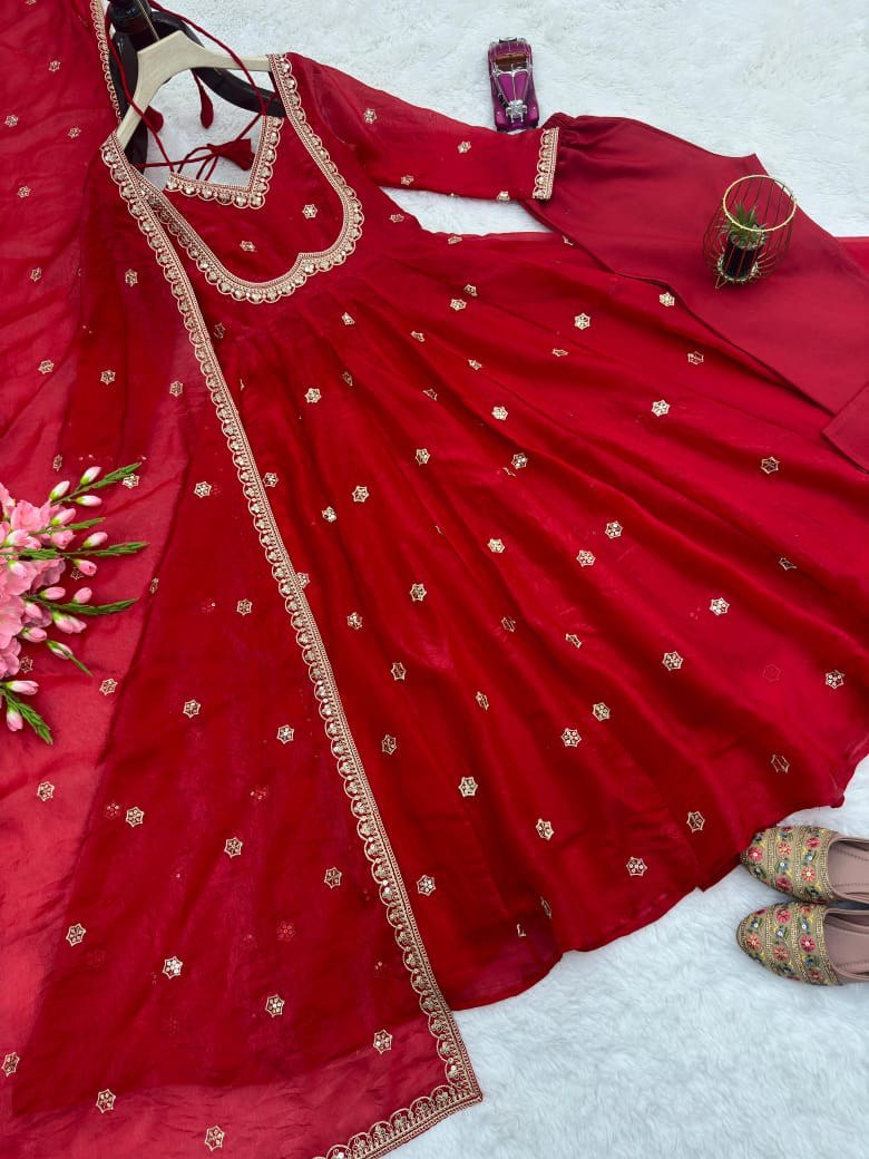 Heavy Fox Georgette Party Wear Kurti Plazo Dupatta Set