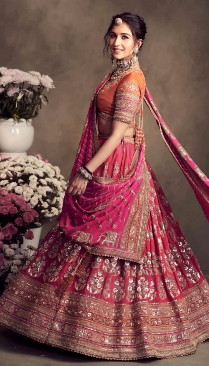 Luxurious Bridal Lehenga Choli Set With Embroidery Sequence Work