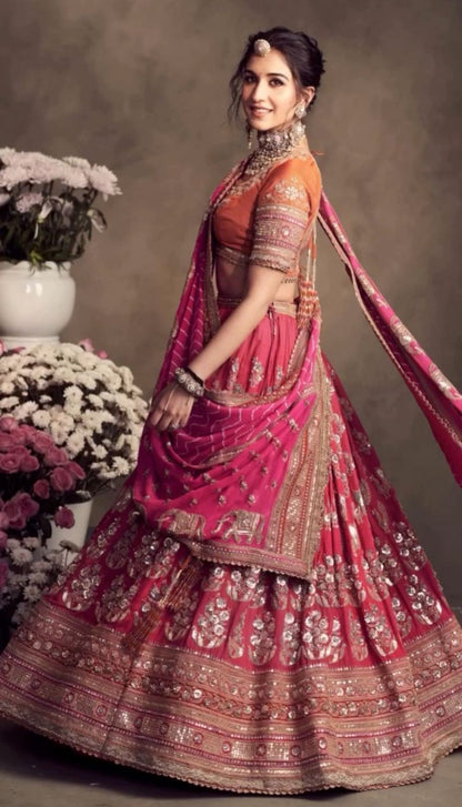 Luxurious Bridal Lehenga Choli Set With Embroidery Sequence Work