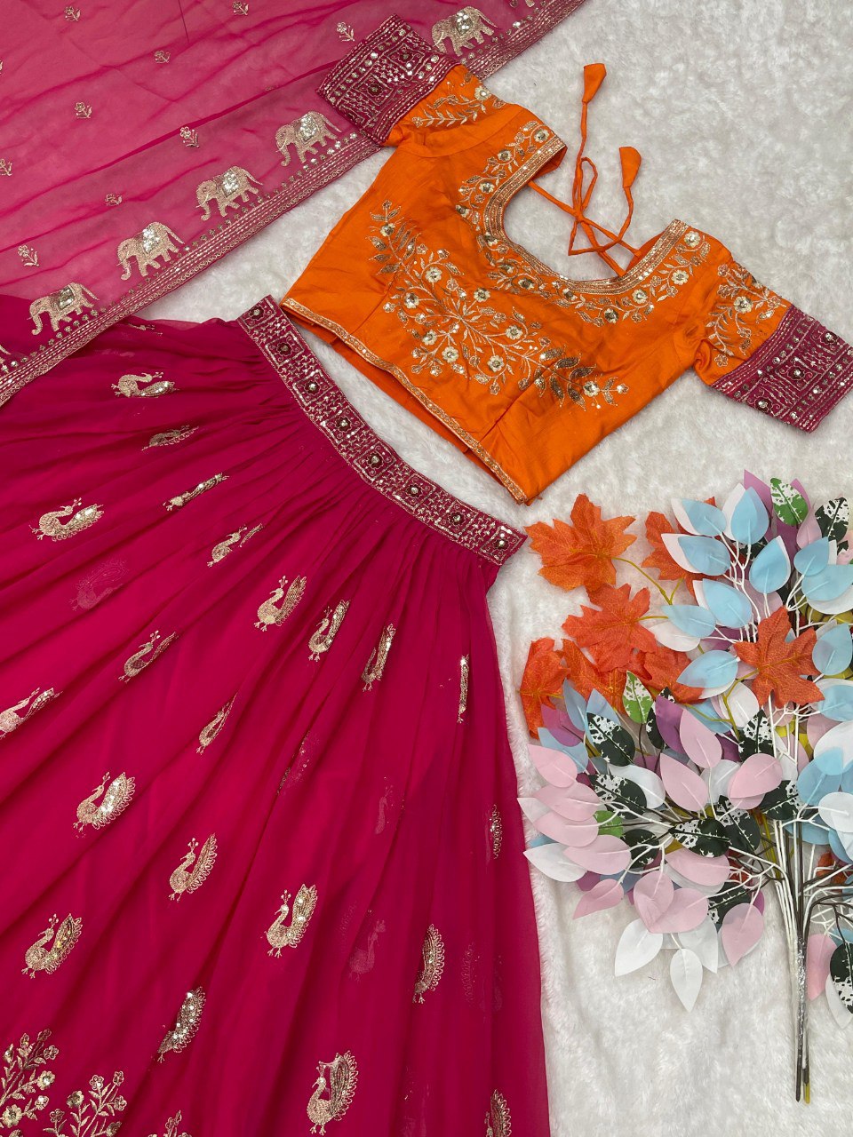 Luxurious Bridal Lehenga Choli Set With Embroidery Sequence Work