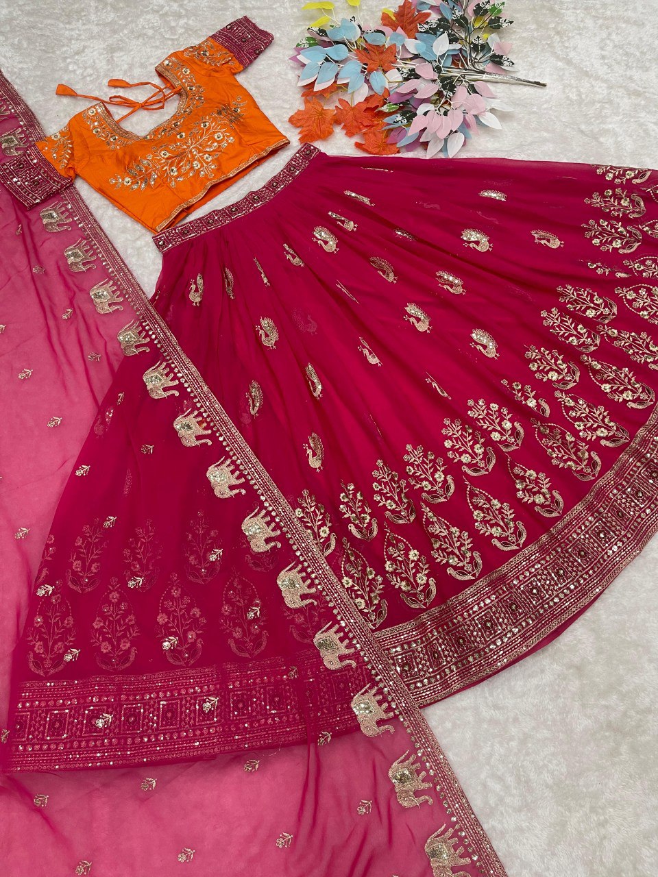 Luxurious Bridal Lehenga Choli Set With Embroidery Sequence Work