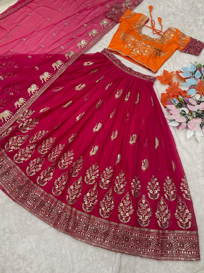 Luxurious Bridal Lehenga Choli Set With Embroidery Sequence Work