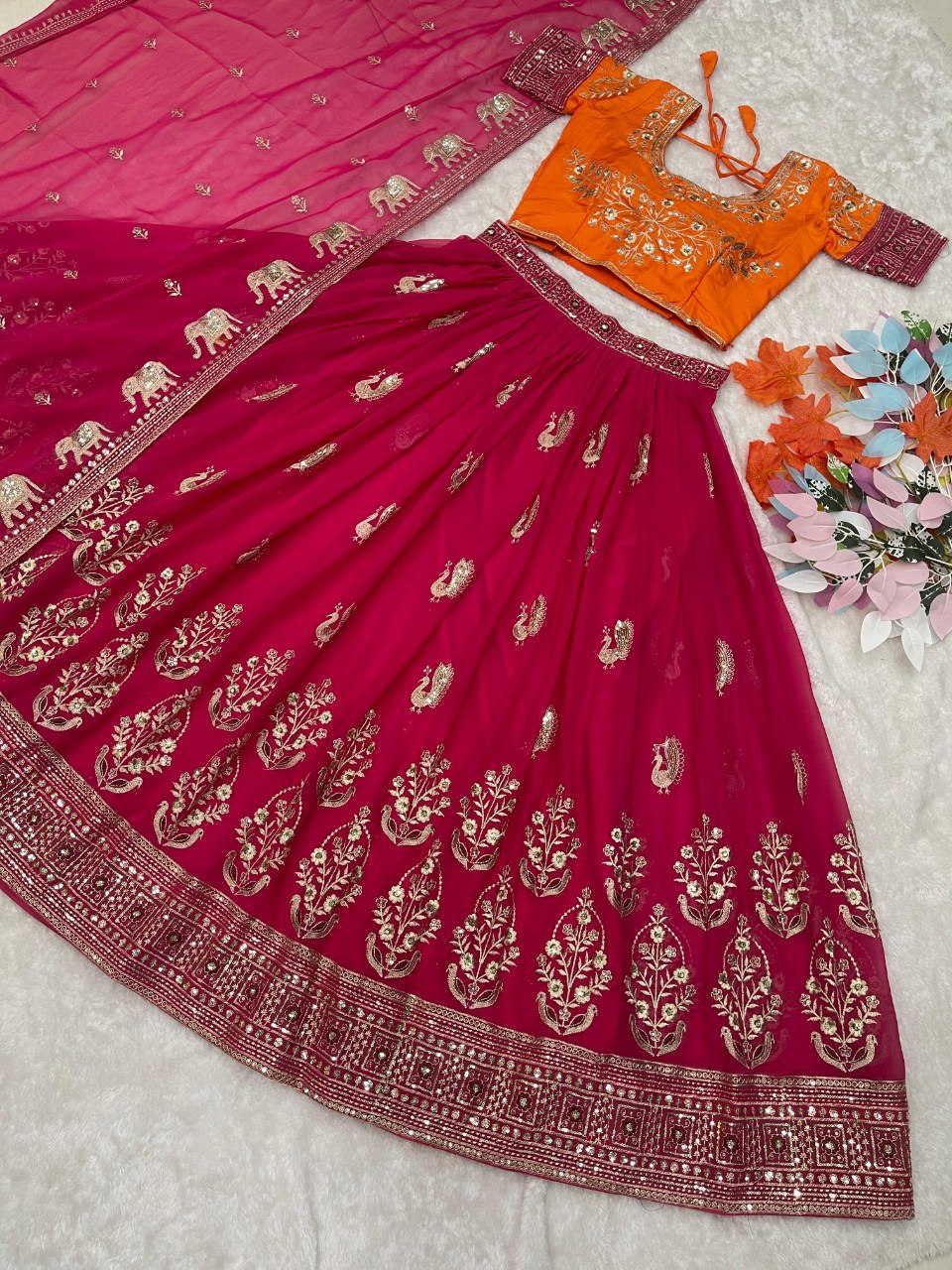 Luxurious Bridal Lehenga Choli Set With Embroidery Sequence Work