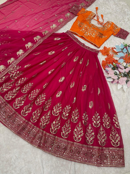 Luxurious Bridal Lehenga Choli Set With Embroidery Sequence Work