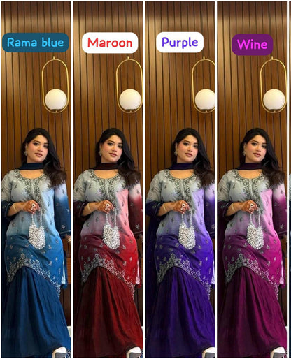 Designer Kurti & Ruffled Sharara Set with Sequins & Zari Work