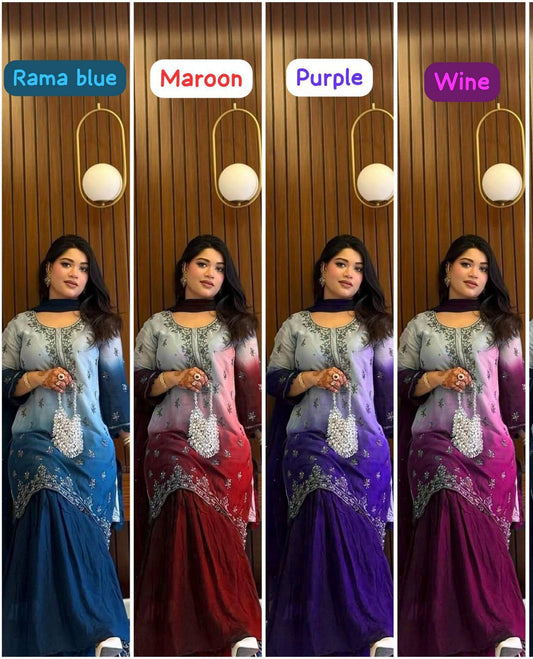 Designer Kurti & Ruffled Sharara Set with Sequins & Zari Work