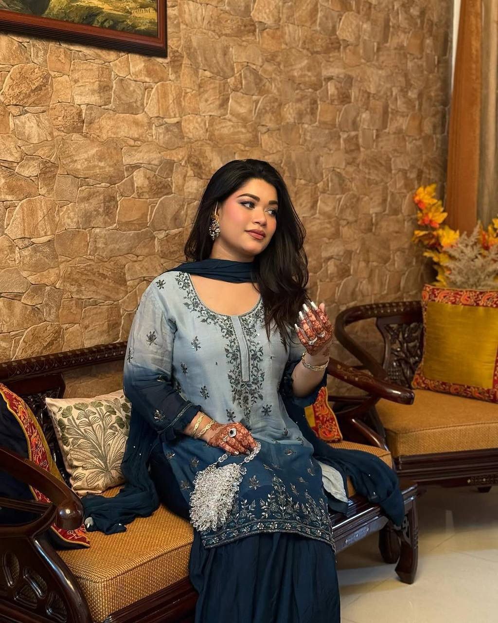 Designer Kurti & Ruffled Sharara Set with Sequins & Zari Work