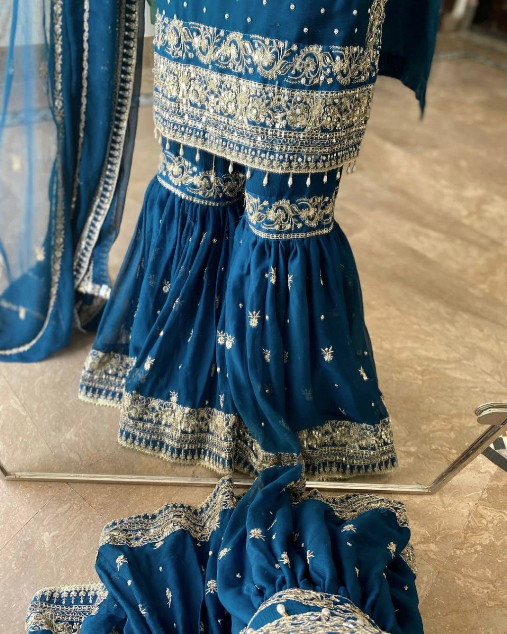 Designer Georgette Kurti & Sharara Set with Sequins & Zari Work