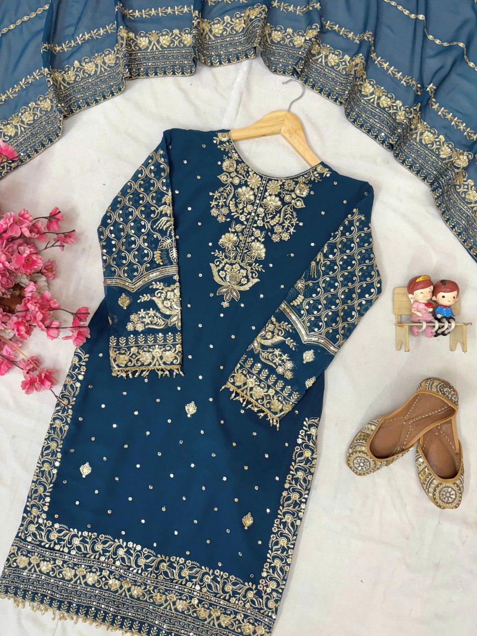 Designer Georgette Kurti & Sharara Set with Sequins & Zari Work