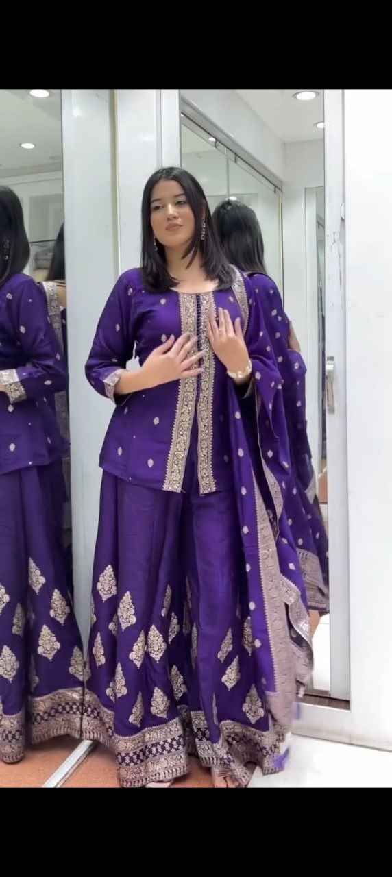 Wedding Special Dhawani Banarasi Sharara Set With Premium Banarasi Silk Fabric