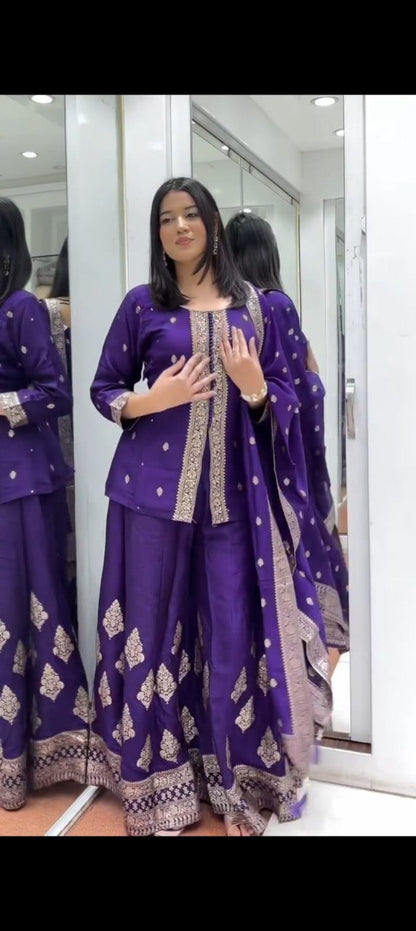 Wedding Special Dhawani Banarasi Sharara Set With Premium Banarasi Silk Fabric