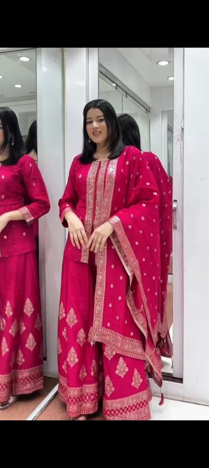 Wedding Special Dhawani Banarasi Sharara Set With Premium Banarasi Silk Fabric
