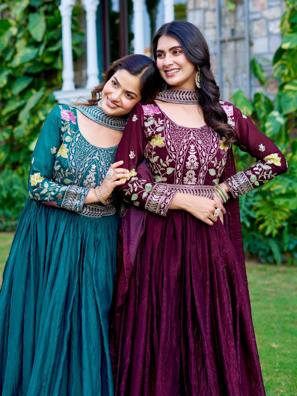 Wedding Special Fendy Silk Embroidered Long Gown Dupatta Set