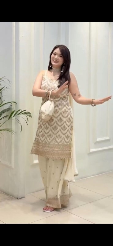 Women’s Embroidered Top with Palazzo, Dupatta & Potli Bag – Red, Pink, Black, Sky Blue, Off White