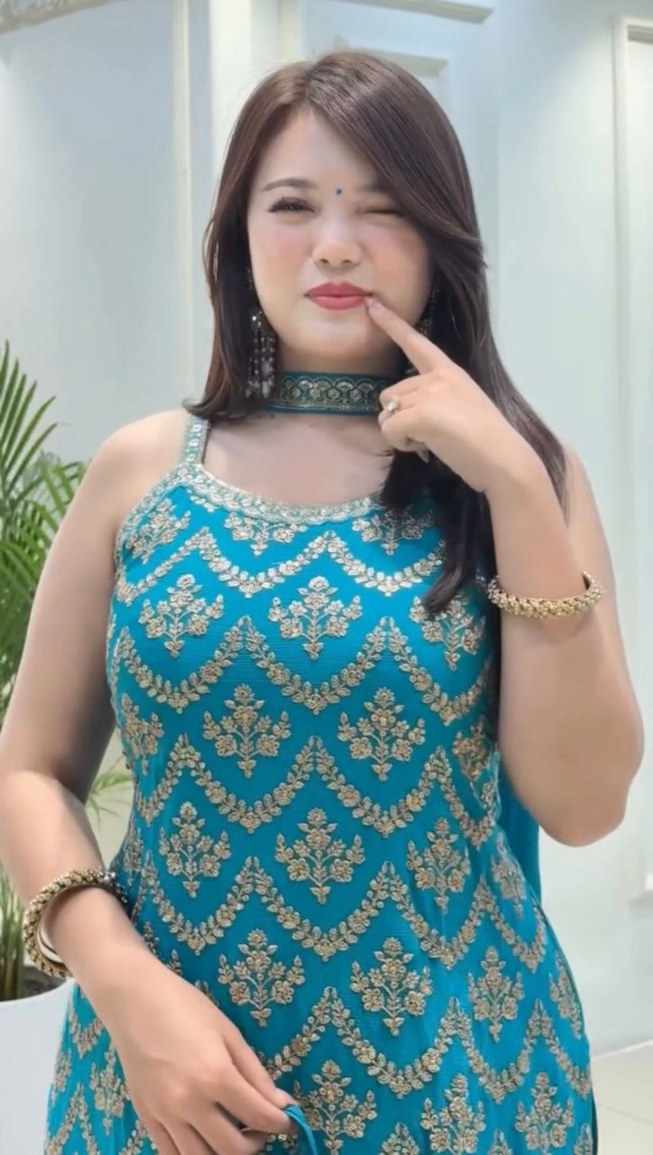 Women’s Embroidered Top with Palazzo, Dupatta & Potli Bag – Red, Pink, Black, Sky Blue, Off White