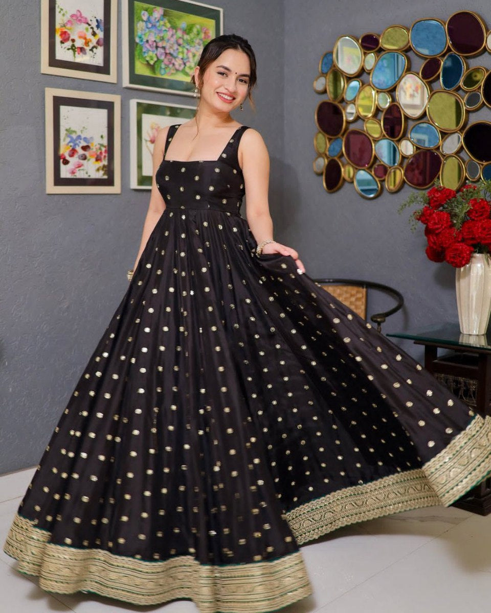 Black Luxurious Silk And Premium Embroidery 3-Piece Anarkali Suit Set
