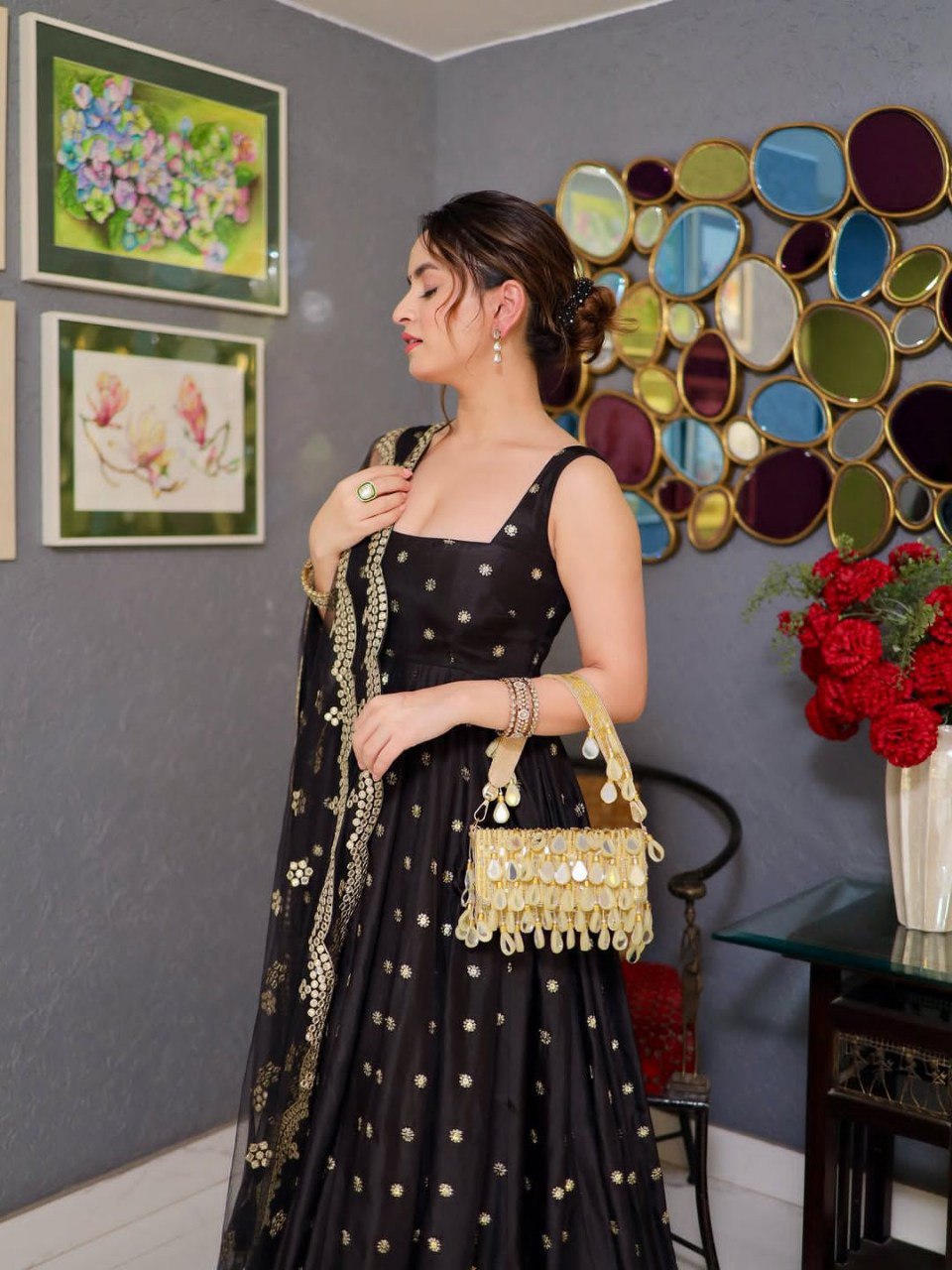 Black Luxurious Silk And Premium Embroidery 3-Piece Anarkali Suit Set