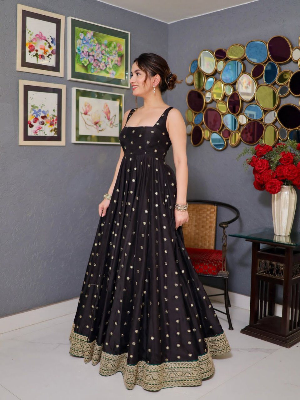 Black Luxurious Silk And Premium Embroidery 3-Piece Anarkali Suit Set