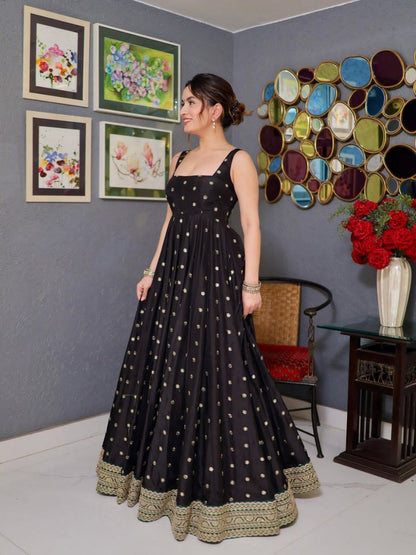 Black Luxurious Silk And Premium Embroidery 3-Piece Anarkali Suit Set