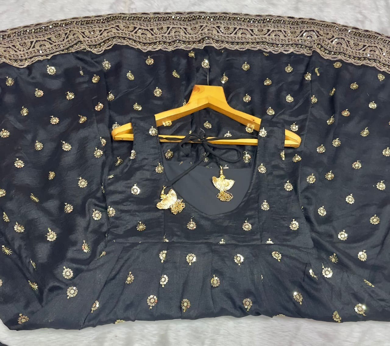 Black Luxurious Silk And Premium Embroidery 3-Piece Anarkali Suit Set