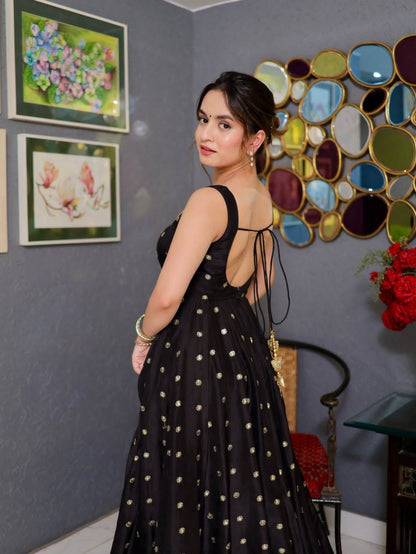 Black Luxurious Silk And Premium Embroidery 3-Piece Anarkali Suit Set
