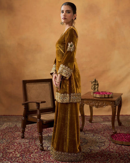 Premium Velvet Kurti & Palazzo Set With Dupatta – Heavy Sequins & Zari Embroidery