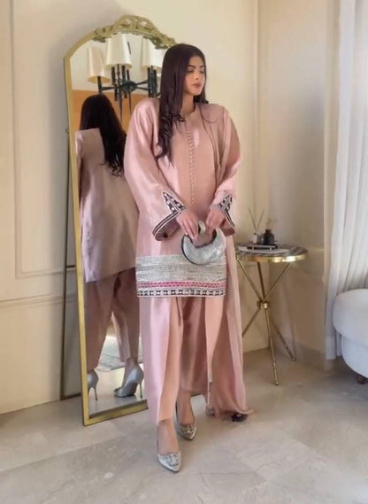 Designer Heavy Natural Crepe Top–Pant–Dupatta Set | Embroidered Sequins Work | Party & Casual Wear