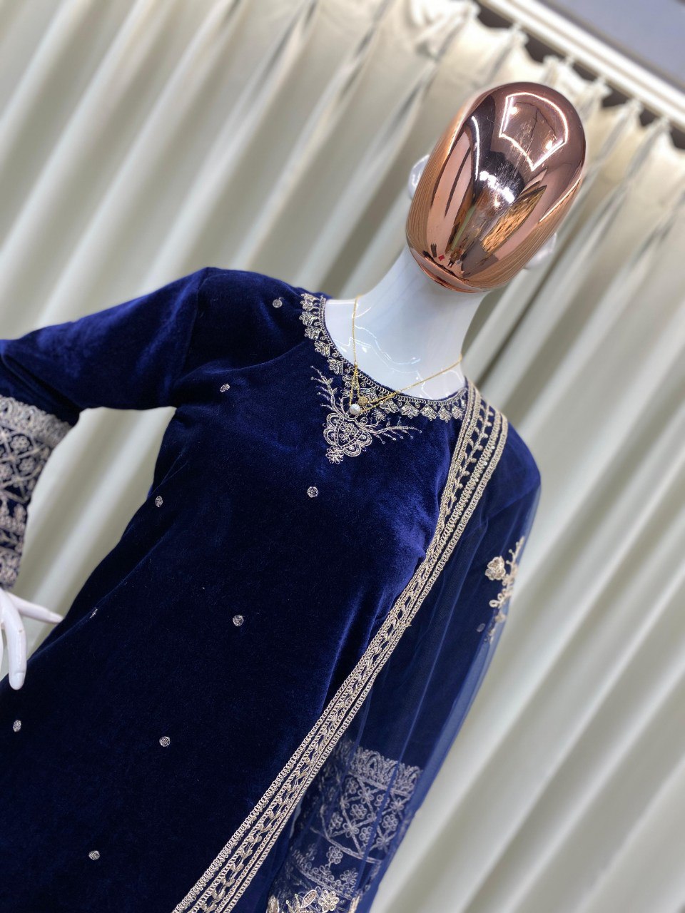 Velvet Winter Kurta–Pant–Dupatta Set | Heavy Embroidery & Sequence Work | Premium Party Wear