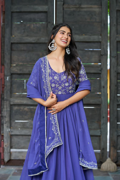 Premium Faux Blooming Designer Gown With Dupatta | Heavy Sequins & Embroidery Work | Party Wear Collection