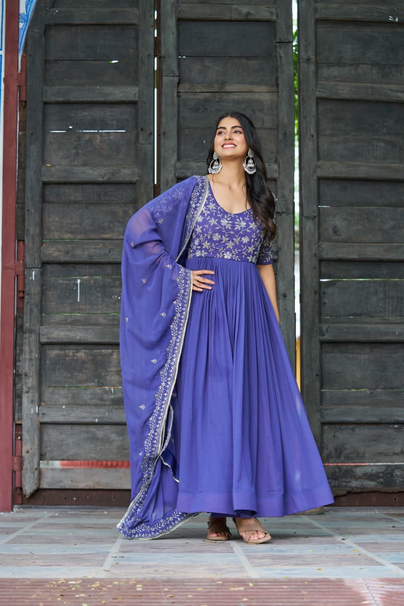 Premium Faux Blooming Designer Gown With Dupatta | Heavy Sequins & Embroidery Work | Party Wear Collection