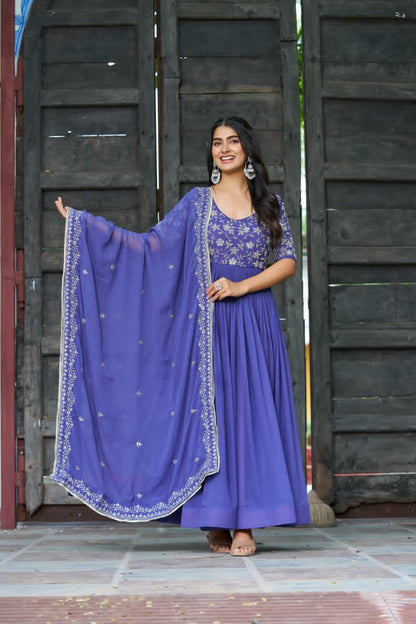Premium Faux Blooming Designer Gown With Dupatta | Heavy Sequins & Embroidery Work | Party Wear Collection