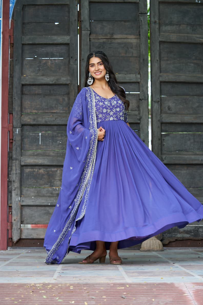 Premium Faux Blooming Designer Gown With Dupatta | Heavy Sequins & Embroidery Work | Party Wear Collection