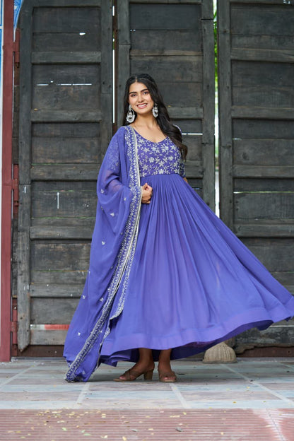 Premium Faux Blooming Designer Gown With Dupatta | Heavy Sequins & Embroidery Work | Party Wear Collection
