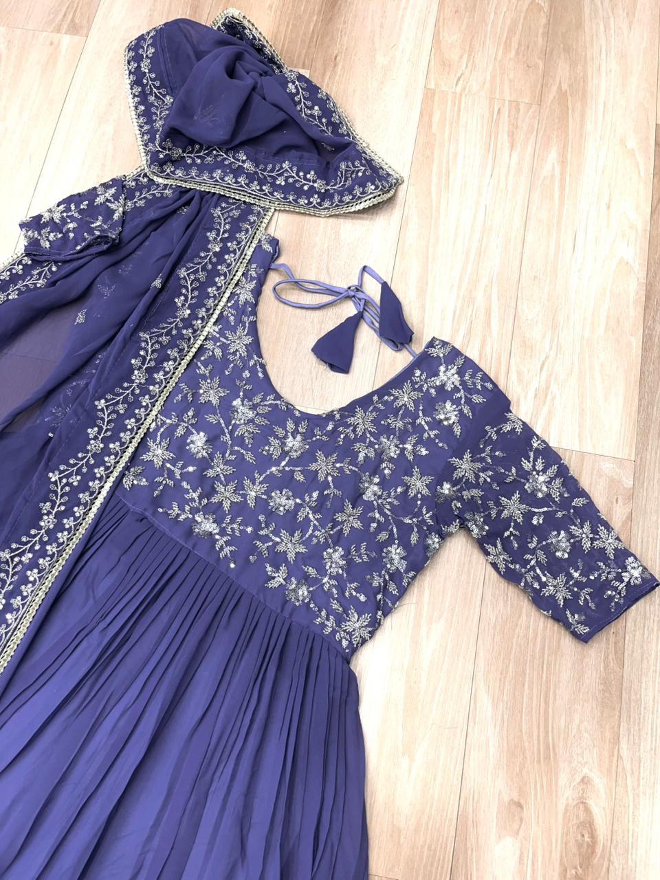 Premium Faux Blooming Designer Gown With Dupatta | Heavy Sequins & Embroidery Work | Party Wear Collection