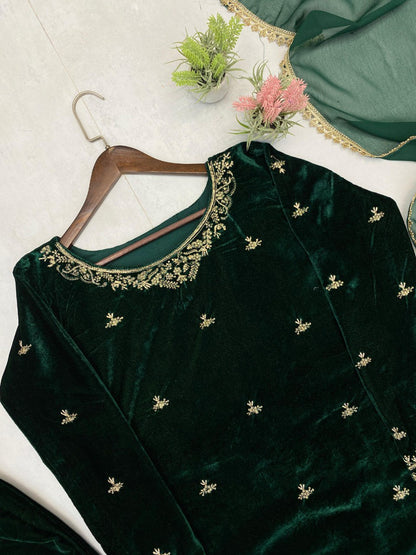 2025 Velvet Winter Kurta–Pant–Dupatta Set | 3-Piece Party Wear with Sequence Embroidery