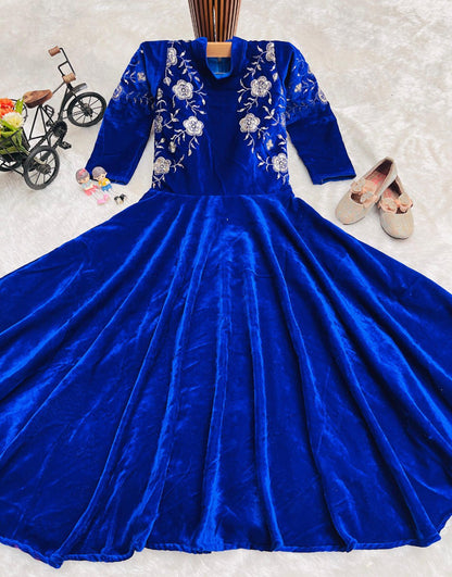 Kids Velvet Party Gown | Full-Stitched Embroidery & Sequence Work | Ages 3–15 Years