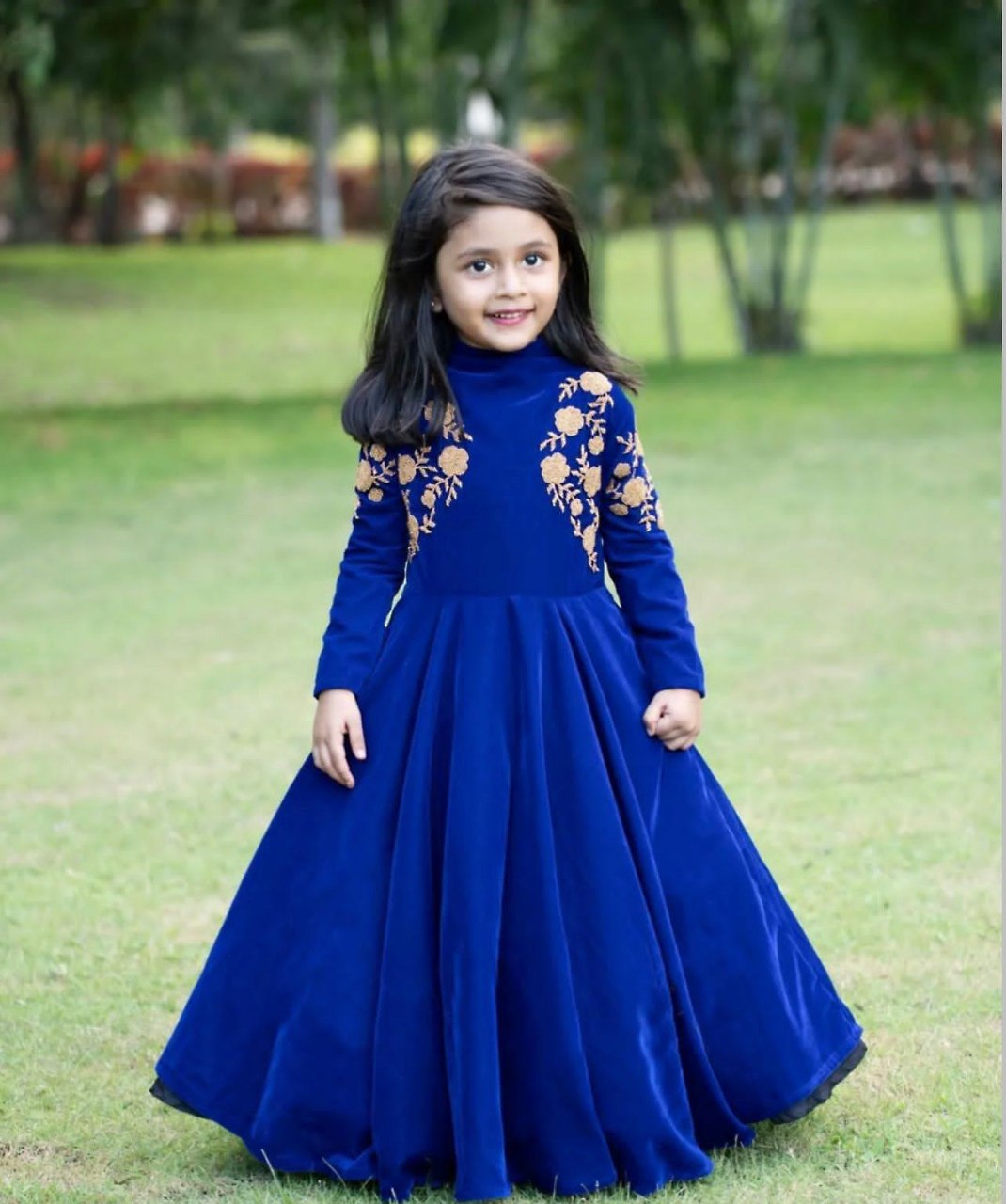 Kids Velvet Party Gown | Full-Stitched Embroidery & Sequence Work | Ages 3–15 Years