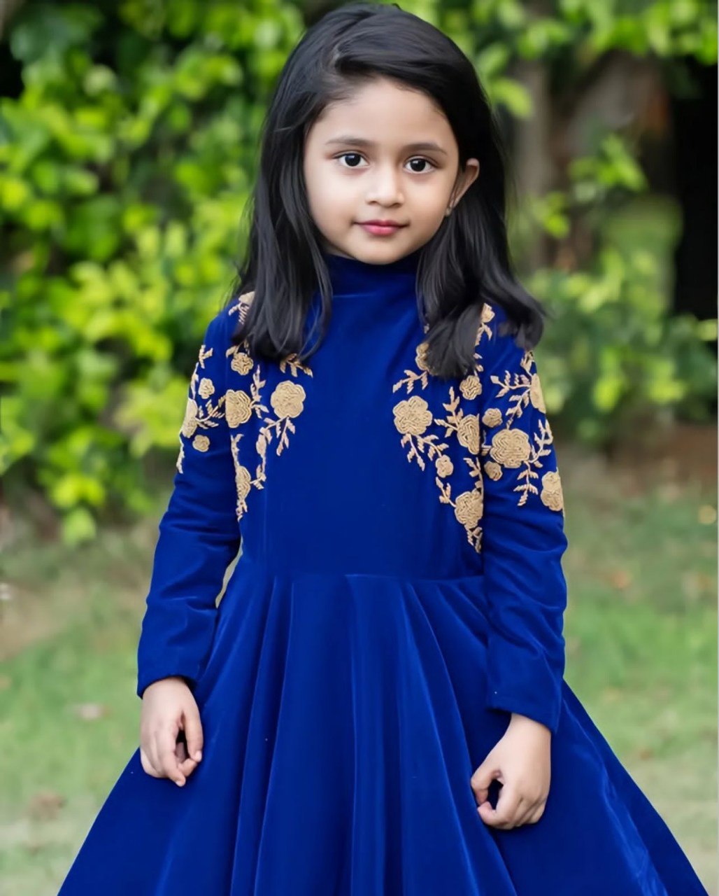 Kids Velvet Party Gown | Full-Stitched Embroidery & Sequence Work | Ages 3–15 Years