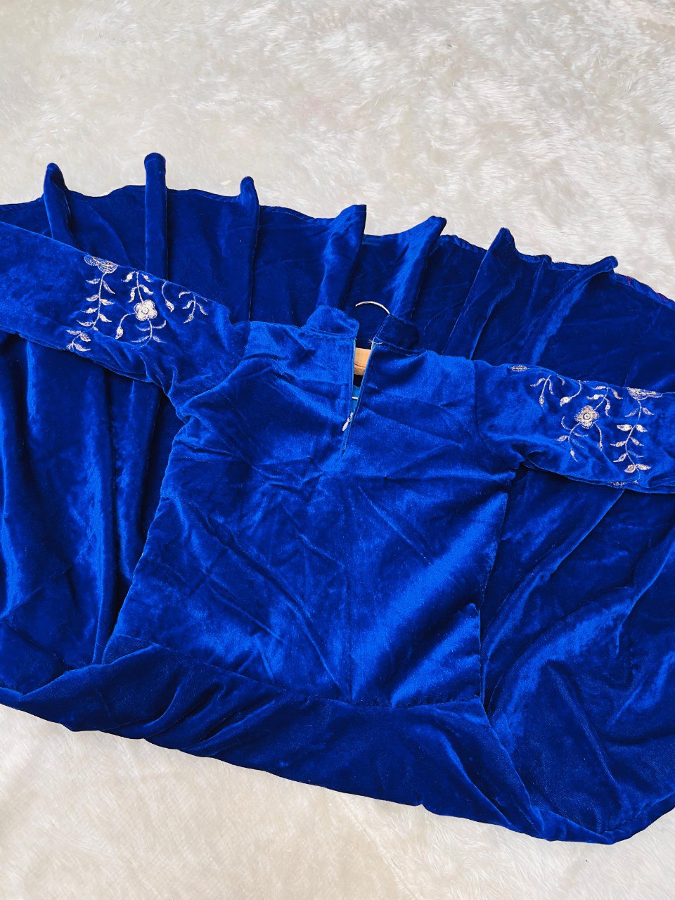Kids Velvet Party Gown | Full-Stitched Embroidery & Sequence Work | Ages 3–15 Years
