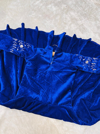 Kids Velvet Party Gown | Full-Stitched Embroidery & Sequence Work | Ages 3–15 Years