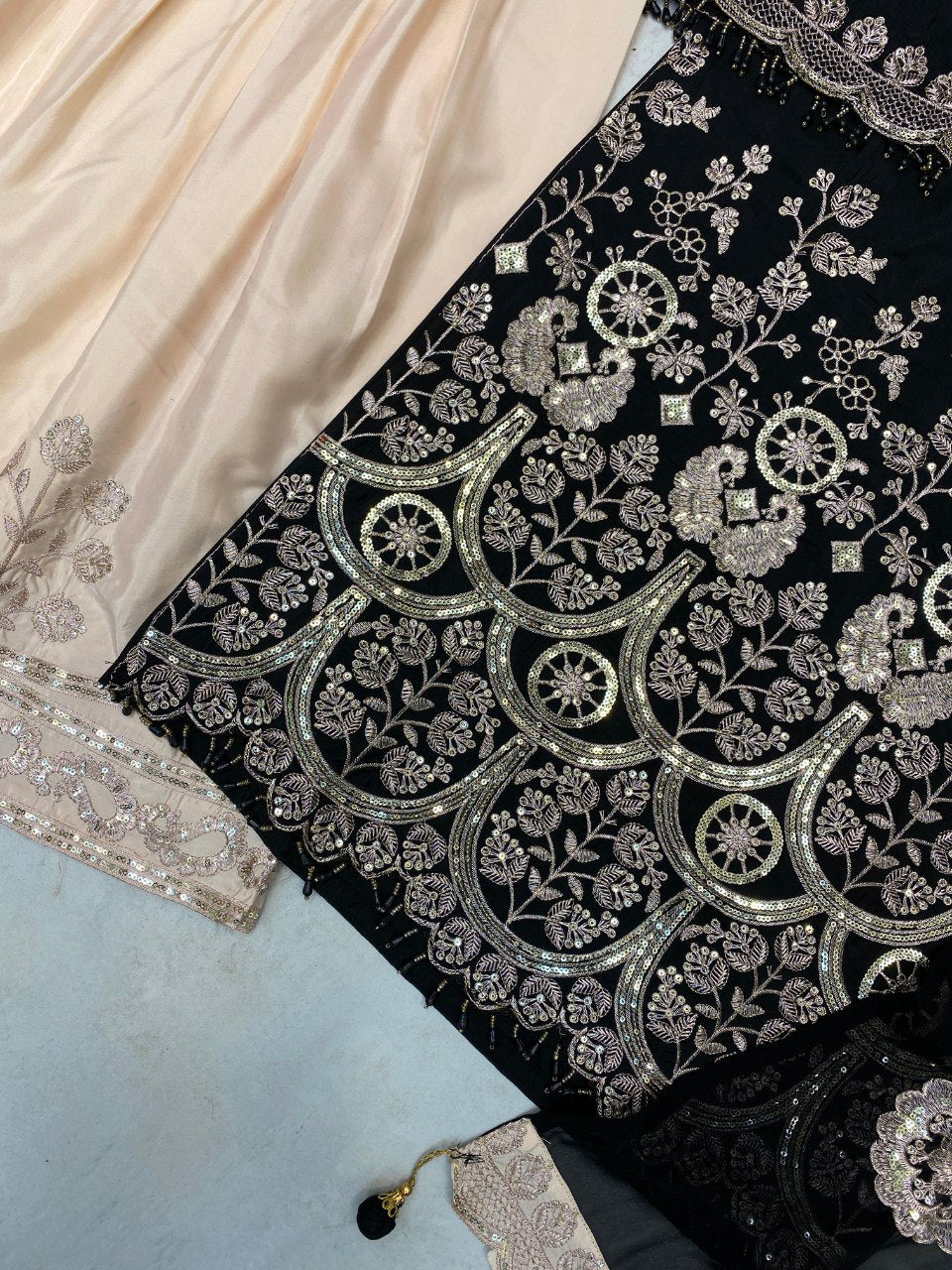 Designer Kurta Sharara Set with Dupatta | Heavy Sequence Embroidery | French Crape Fabric | Ready to Wear