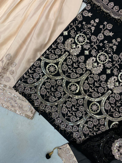 Designer Kurta Sharara Set with Dupatta | Heavy Sequence Embroidery | French Crape Fabric | Ready to Wear