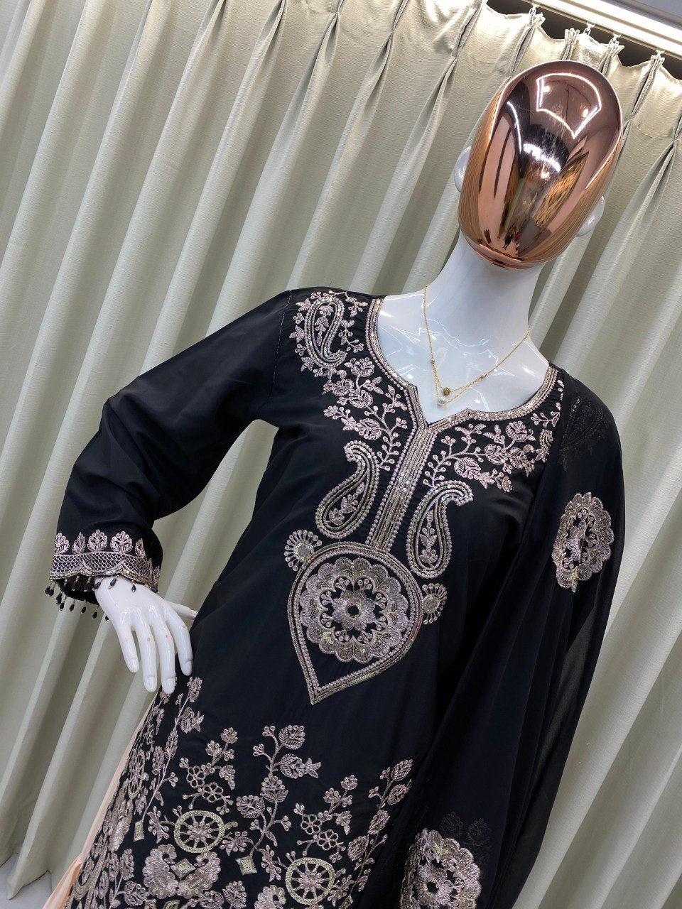 Designer Kurta Sharara Set with Dupatta | Heavy Sequence Embroidery | French Crape Fabric | Ready to Wear