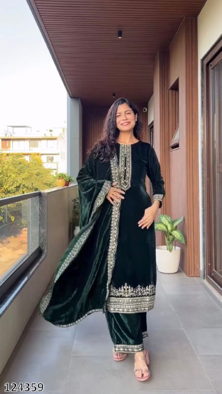 Premium Velvet Winter Collection – 3-Piece Embroidered Suit Set