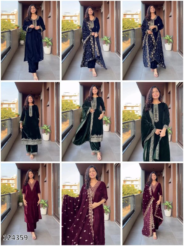 Premium Velvet Winter Collection – 3-Piece Embroidered Suit Set