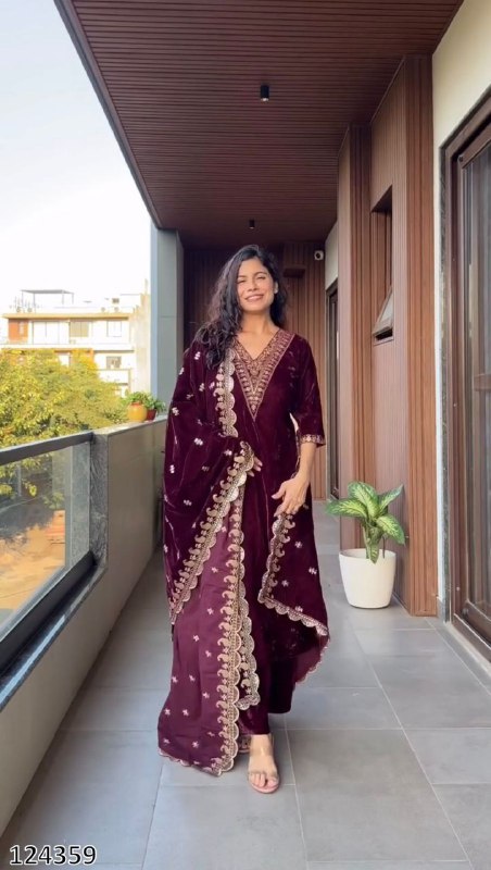 Premium Velvet Winter Collection – 3-Piece Embroidered Suit Set