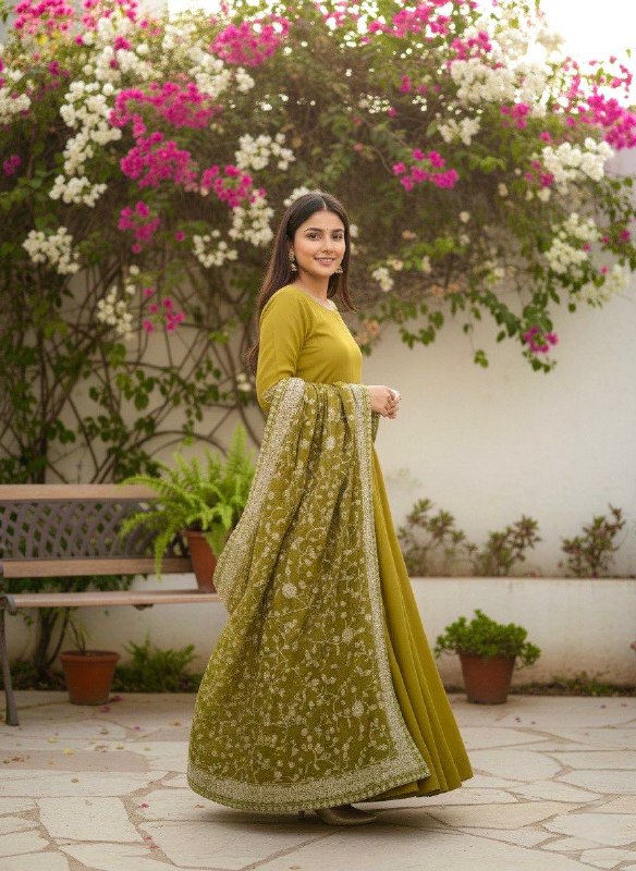 Elegant German Chiffon Fabric Embroidered Gown With Palazzo Set